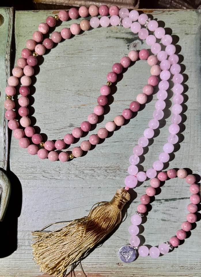 Morganite, Rose Quartz & Rhodochrosite Crystal Necklace & Bracelet Set