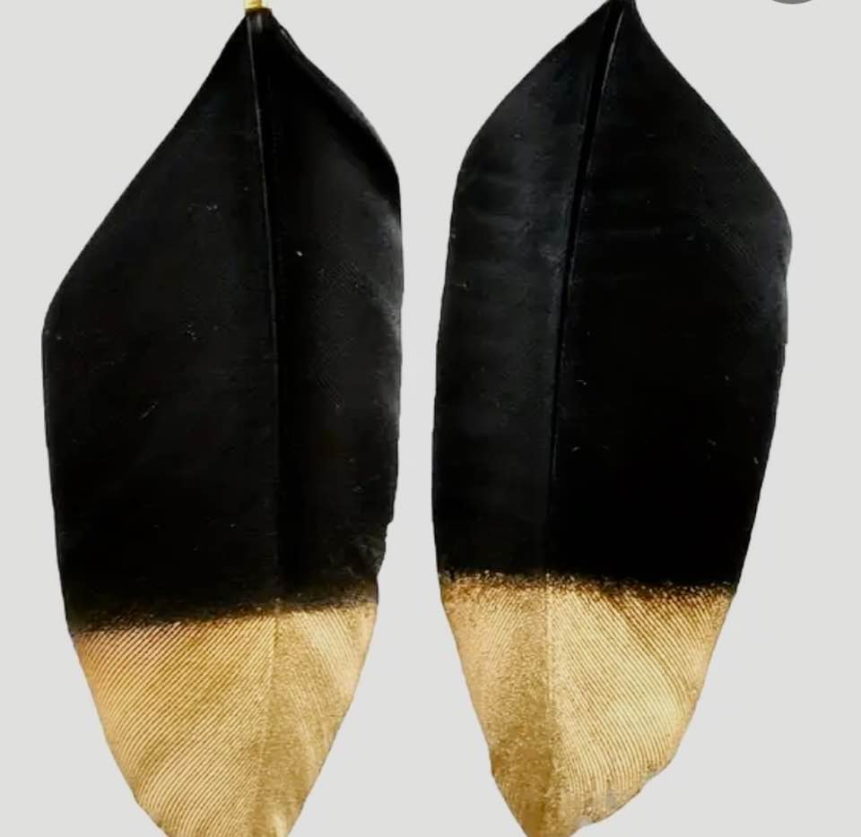 Black and Gold Leaf Feather Earrings