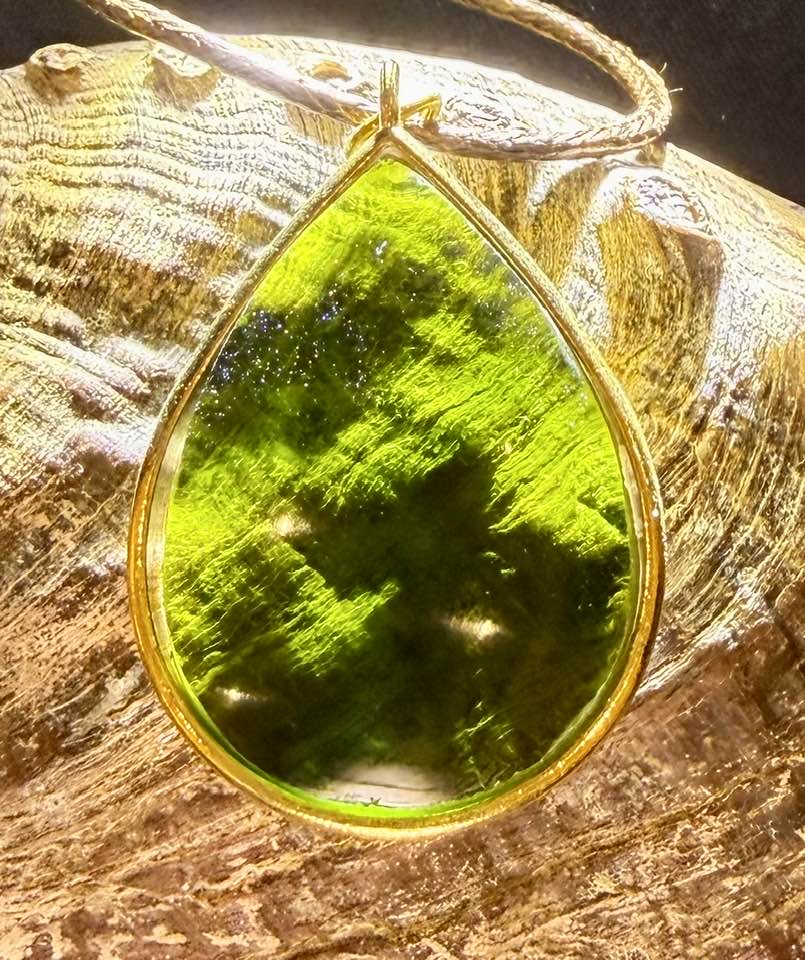 Olive Aura Shaman Swirl Authentic Andara Crystal Pendant