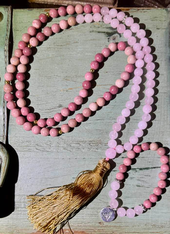 Morganite, Rose Quartz & Rhodochrosite Crystal Necklace & Bracelet Set