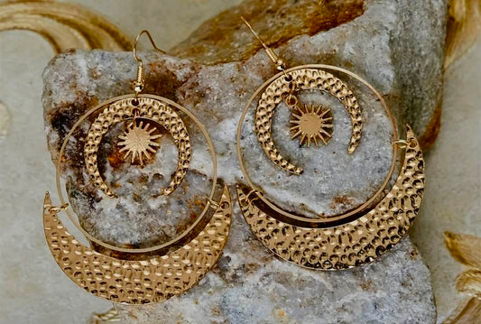 Hammered Sun & Moon Handmade Earrings