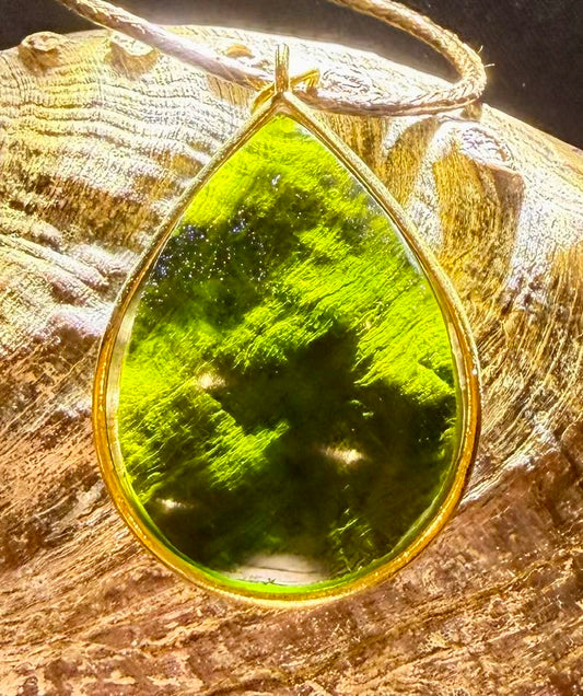 Olive Aura Shaman Swirl Authentic Andara Crystal Pendant