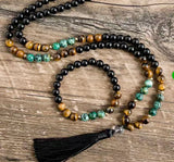 Mala Prayer Beads & Bracelet Set Agate and Tigers Eye